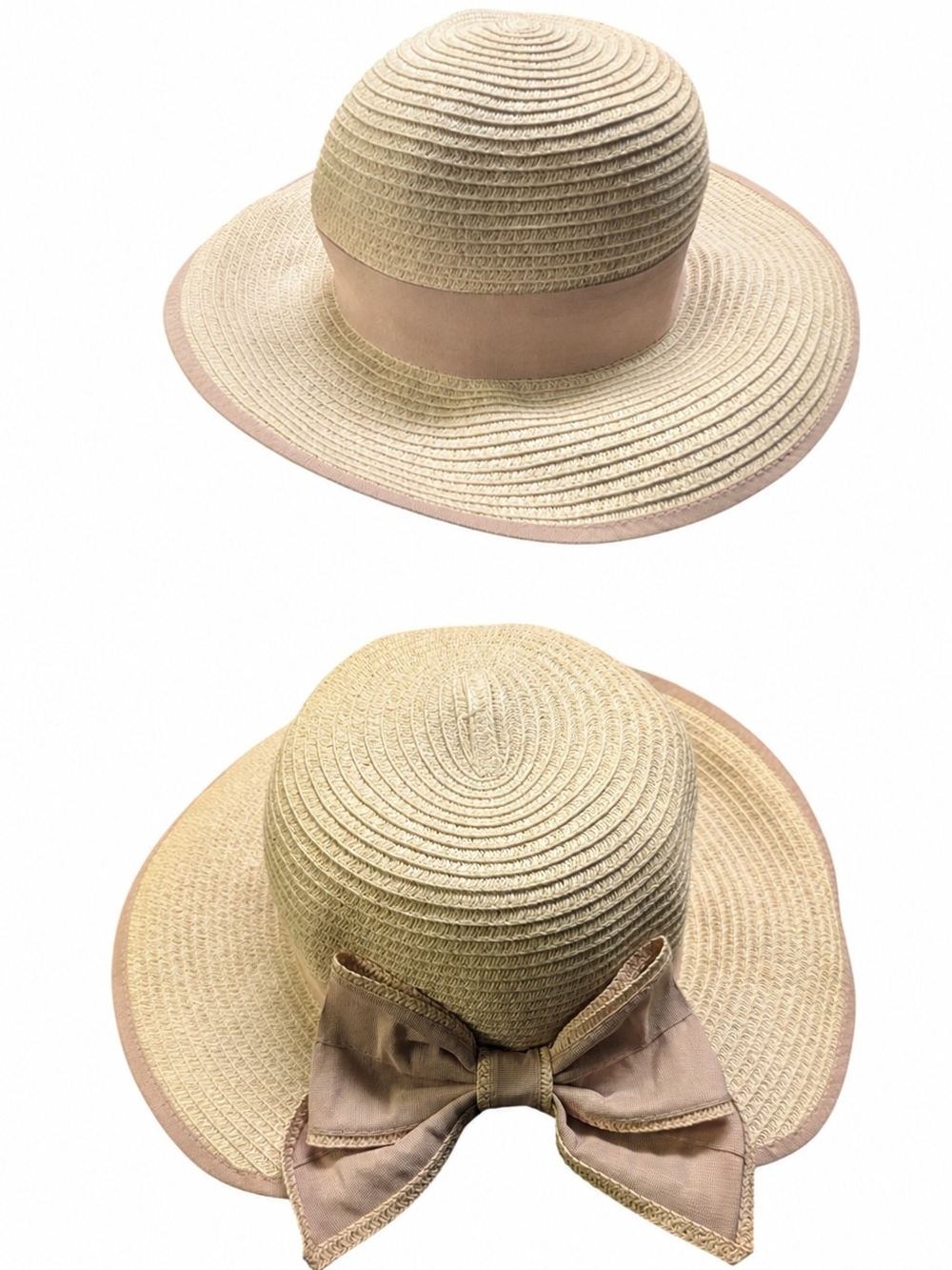 LC Lauren Conrad Packable Straw Sun Hat with Bow | Beige Blush | One Size